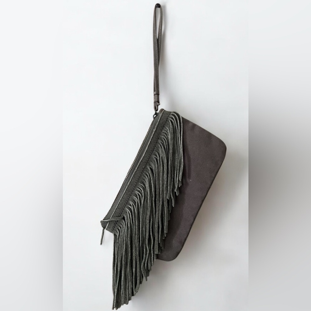 American Eagle Outfitters Fringe Suede Wristlet - Olive Green - Picture 4 of 9
